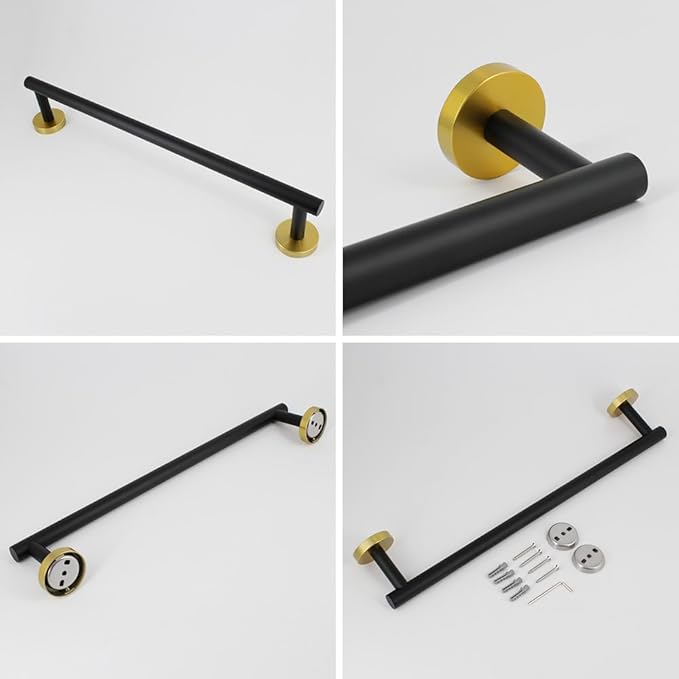 18-Inch Hand Towel Bar Stainless Steel Bathroom Towel Holder Kitchen Dish Cloth Hanger Wall Mount Black & Gold