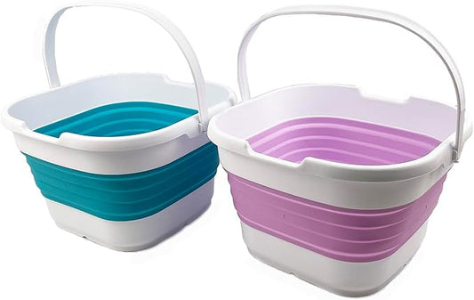 SAMMART 9.5L (2.5 gallon) Collapsible Rectangular Handy Bucket (Ceramic Blue/Pale Purple(Set of 2))-NeatNest