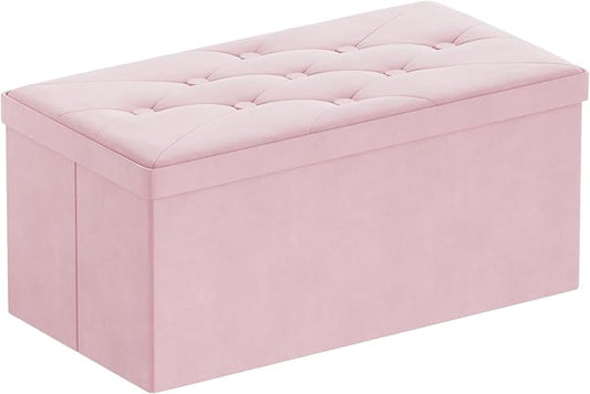 BRIAN & DANY Folding Storage Ottoman Bench, Ottoman with Storage, Foot Rest, Benches Seat for Bedroom, Living Room, Entryway, Long Shoes Bench, 15.7" x 31.5" x 15.7" Pink-NeatNest