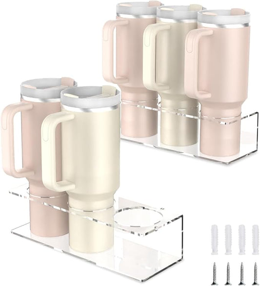 2 Pack Acrylic Water Bottle Organizer for Stanley 40 oz, Stanley Cup Holder, Wall Mounted Spray Can Holder Storage Rack, Tumbler Holder Organizer for Kitchen, Stanley Cup Accessories, Easy to Install-NeatNest
