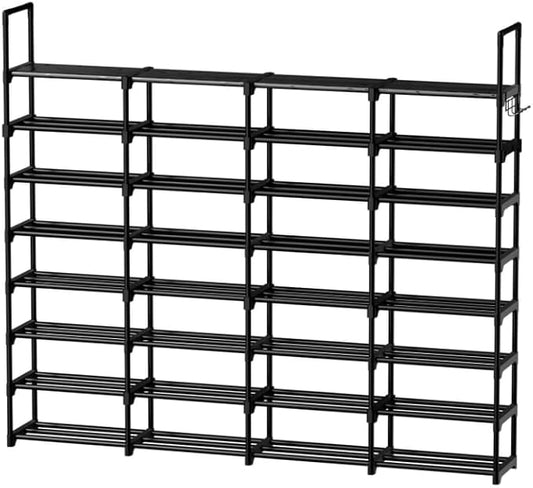 WOWLIVE Extra Large Shoe Rack, 4 Rows 8 Tier 56-64 Pairs Big Tall Metal Shoe Organizer, Stackable, Large Capacity Boot Rack Storage Organizer for Entryway, Closet, Garage, Black-NeatNest