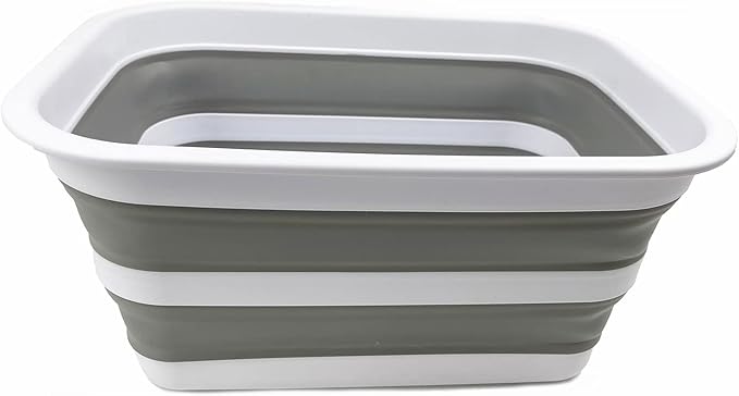 SAMMART 12L (3.17Gallon) Collapsible Tub - Portable Outdoor Picnic Tray - Portable Washing Basin - Space Saving Plastic Washtub (White/Grey)