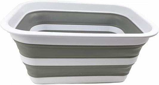 SAMMART 12L (3.17Gallon) Collapsible Tub - Portable Outdoor Picnic Tray - Portable Washing Basin - Space Saving Plastic Washtub (White/Grey)
