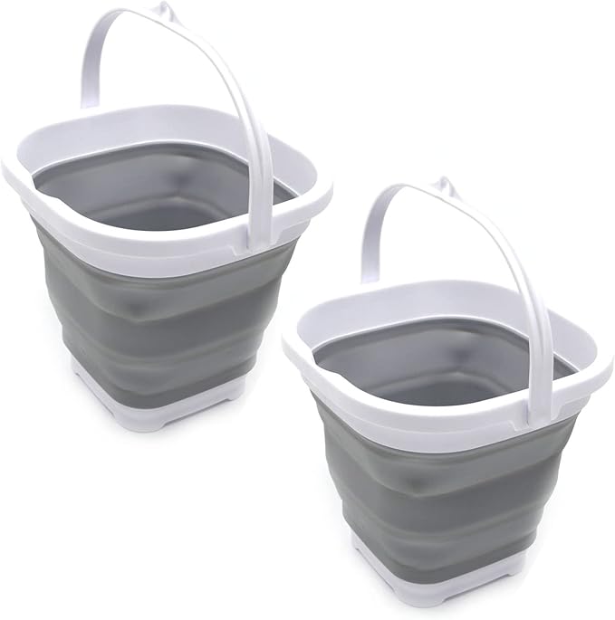 SAMMART Set of 2-2.6L (0.68 Gallon) Super Mini Sqare Collapsible Plastic Bucket - Foldable Square Tub - Portable Fishing Water Pail - Space Saving Outdoor Waterpot (2, Grey)-NeatNest