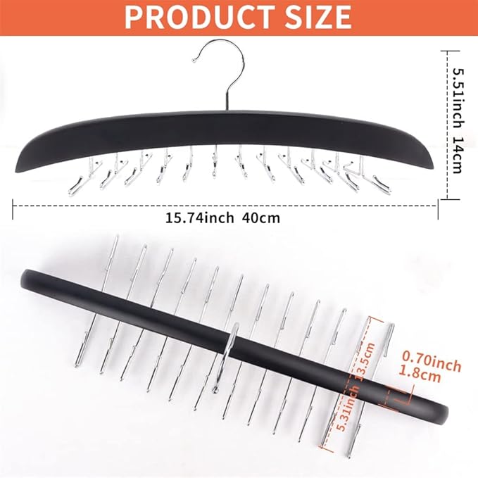3 Pack Tank Top & Bra Hanger, Tie & Belt Hanger with Natural Wood, 24 Space Saving, 360 Rotating, Foldable Metal Hooks, Closet Organizer and Storage Rack for Tank Tops/Bras/Ties/Belt (Black)-NeatNest