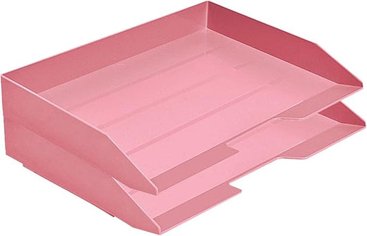 Acrimet Stackable Letter Tray 2 Tier Side Load, Plastic, Desktop File Organizer (Solid Pink Color)-NeatNest
