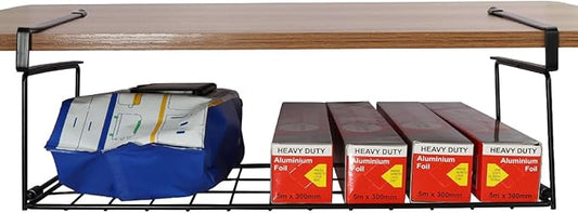 Foil and Plastic Wrap Organizer Kitchen Under Cabinet Desk Pantry Hanging Organizer Storage Foldable Rack (Black)-NeatNest