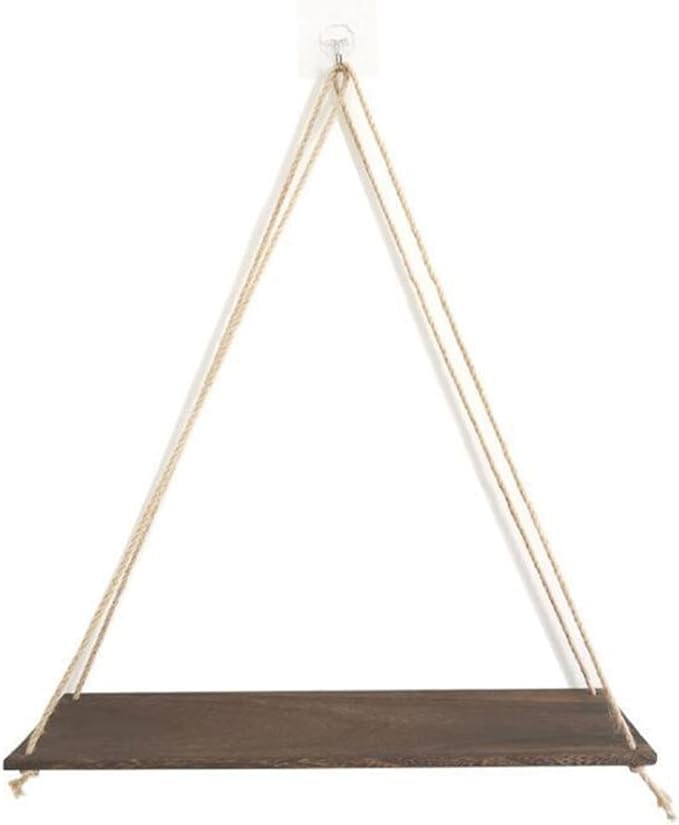 Hanging Shelves for Wall Wooden Floating Shelves Plant Shelf Macrame Rope Triangle Shelf, Natural Reclaimed Wood, Farmhouse Rustic Modern Aesthetic, Boho Dorm Living Room Bedroom Decor-Brown-NeatNest