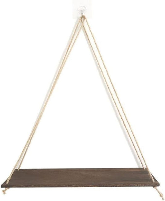 Hanging Shelves for Wall Wooden Floating Shelves Plant Shelf Macrame Rope Triangle Shelf, Natural Reclaimed Wood, Farmhouse Rustic Modern Aesthetic, Boho Dorm Living Room Bedroom Decor-Brown-NeatNest