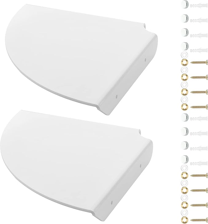 Cosmos 2 Pcs Acrylic Wall Mount Floating Corner Shelves Quarter Round Shower Shelf Hanging Corner Shelves Wall Storage Display Organizer for Bathroom Kitchen Bedroom Living Room (Solid White)-NeatNest