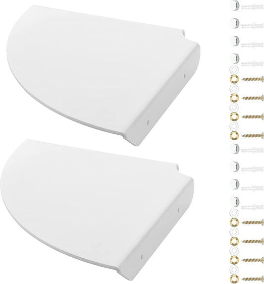 Cosmos 2 Pcs Acrylic Wall Mount Floating Corner Shelves Quarter Round Shower Shelf Hanging Corner Shelves Wall Storage Display Organizer for Bathroom Kitchen Bedroom Living Room (Solid White)-NeatNest