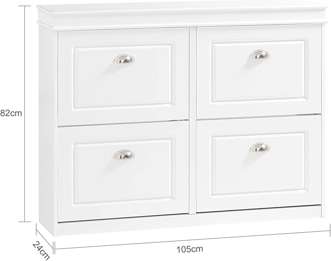 SoBuy White Shoe Cabinet with 4 Flip Drawers, Large Freestanding Shoe Rack, Modern Shoe Organizer for Entryway, Hallway, Entance FSR79-W-NeatNest