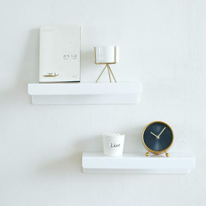 6 PCS Wall Mounted Acrylic Floating Shelf 15 Inch White Ledge Shelf, Nursery Kids Bookshelf 5MM Thick Bathroom Storage Shelves Toy Display Organizer-NeatNest