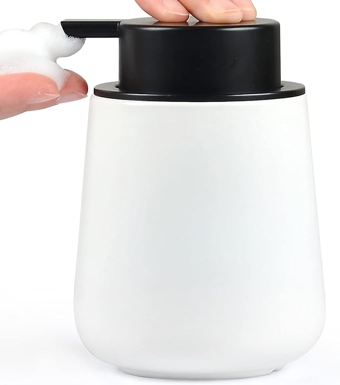 Bosilunlife Foam Soap Dispenser - 12Oz Matte White Ceramic Foaming Hand Soap Dispenser for Bathroom Refillable Liquid Kitchen Dish Hand Wash Dispenser Modern-NeatNest