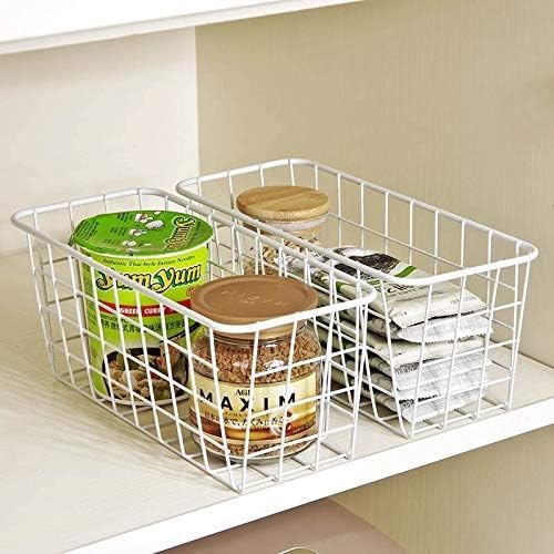 Lele No Drilling Wall Hanging Mounted Metal Wire Baskets with Free Wall Hooks, Kitchen Organization and Storage, Hanging Fruit, Set of 2 Black