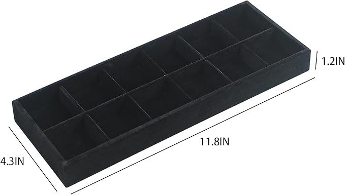 2Pcs Desk Drawer Storage Tray, Nightstand Organizer Tray, Necklace Bracelet Ring Earring Jewelry Display Tray, Grid Table Organizer Holder Tray for Sunglass, Phone, Watch, Perfume (12 grid)/Black-NeatNest
