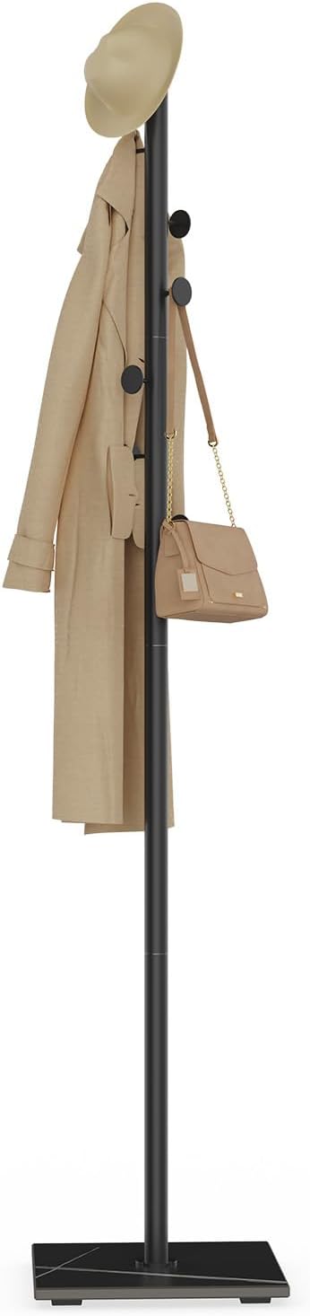 Coat Rack Freestanding, Small Standing Coat Tree with Heavy Rock Slab Base, Modern Metal Coat Hanger Stand with 8 Hooks, Garment Rack, 11.8 x 11.8 x 68.9 In, Black, GYJ002B-NeatNest