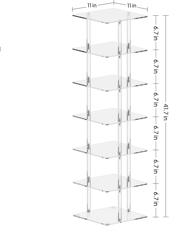 Aquiver Acrylic Vertical Shoe Rack - Free Standing Shoe Rack 7 Tier Shoe Storage Organizer Narrow Shoe Rack for Small Spaces, Entryways, Living Rooms, Bedrooms, 11'' L x 11'' W x 41.7'' H-NeatNest