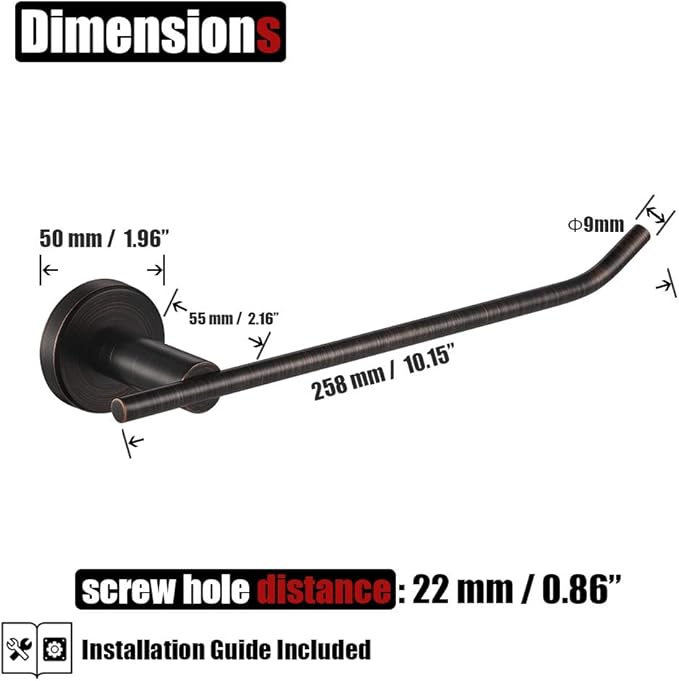 JQK Hand Towel Bar Oil Rubbed Bronze, Stainless Steel Towel Ring for Bathroom, 9 Inch Necklace Holder Wall Mount Right Hand, TR100-ORB