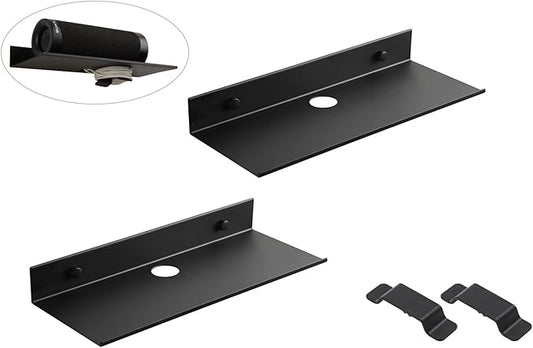 Z metnal Metal Floating Shelves with Cable Clip, Shelves for Bluetooth Speaker Router Cameras, Wall Mounted, Display Shelf, Matt Black, Aluminum, 12 inch, 2 Pack-NeatNest
