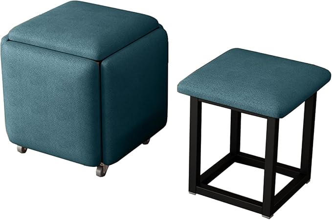 Square Ottoman Bench 5 in 1 Nesting Ottoman Pouf Cube Chair Small Poufs Foot Stool Coffee Table Stackable Sofa Stool Movable Footstool Dressing Chair for Office, Kitchen, Dining Room