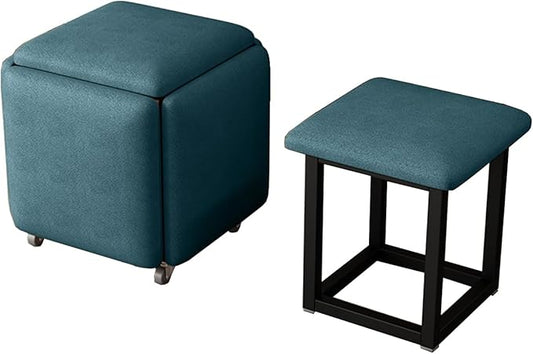 Square Ottoman Bench 5 in 1 Nesting Ottoman Pouf Cube Chair Small Poufs Foot Stool Coffee Table Stackable Sofa Stool Movable Footstool Dressing Chair for Office, Kitchen, Dining Room
