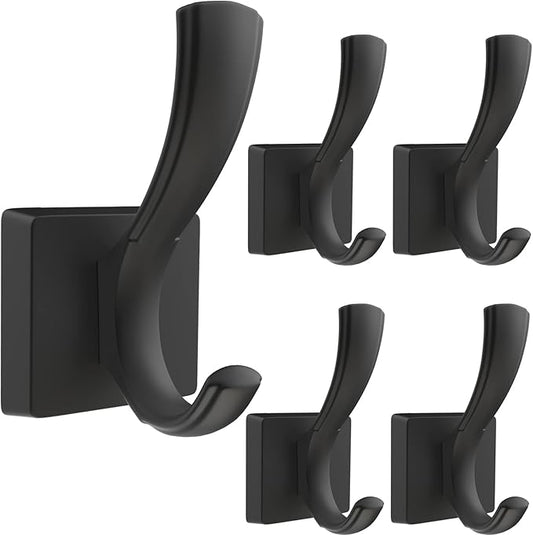 Black Towel Hooks Coat Hook, Towels Robe Holder for Bathroom Hat Hooks for Wall Hanging Key Bag Backpack (5 Pack, Black)-NeatNest