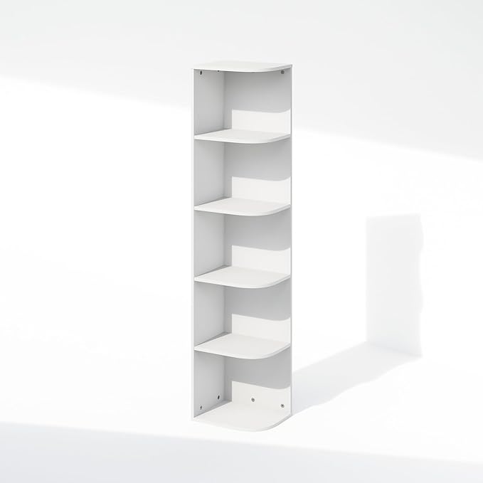 Furinno Reed 5-Tier Space Saving Corner Storage Display Shelf, White-NeatNest
