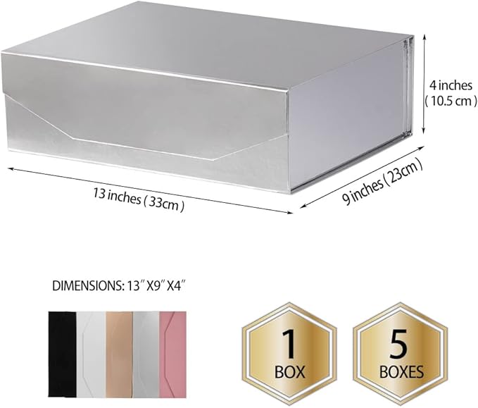 1Pcs 13x9x4 Inches Silver Gift Boxes with Lids for Presents Magnetic gift box large Gift Box for Bridesmaid Proposal，Groomsman (Glossy Silver)-NeatNest