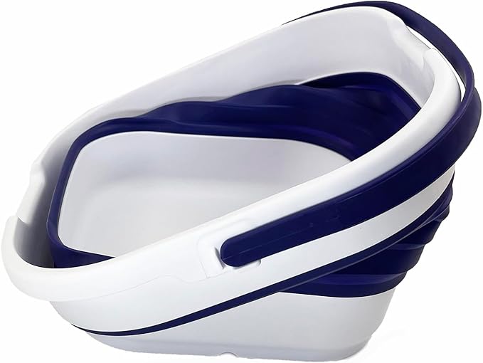 SAMMART 9.5L (2.5 Gallon) Collapsible Rectangular Handy Bucket (White/Navy Blue (Set of 2))-NeatNest