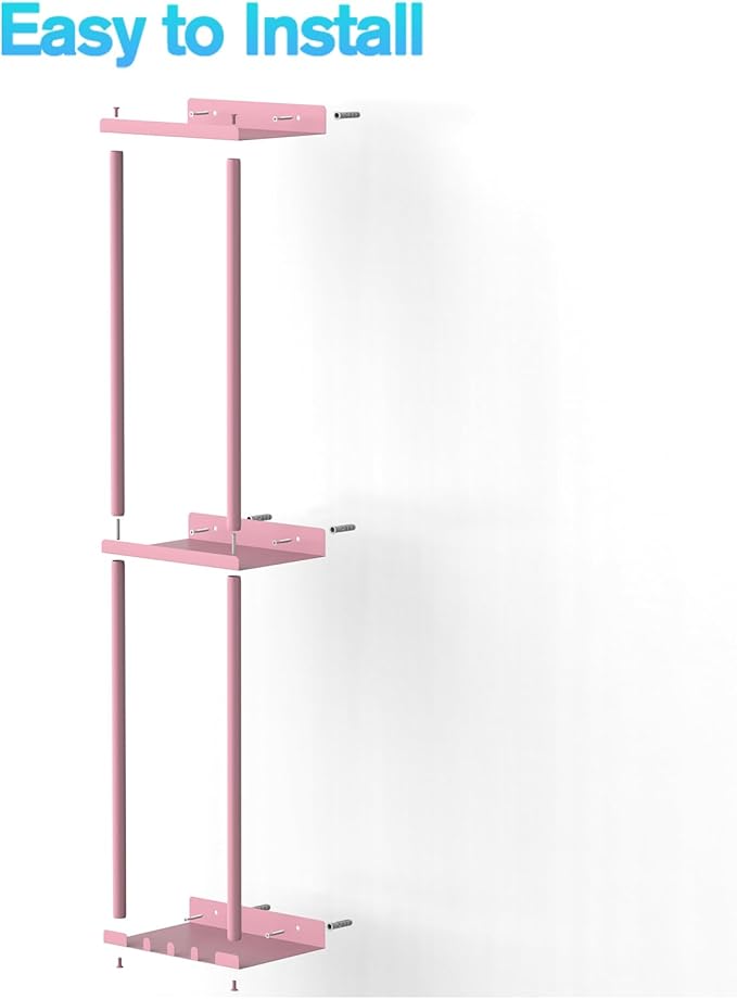 Towel Rack for Bathroom, Wall Mounted Vertical Rolled Towel Storage Organizer Holder with Shelf, Holds Up 6 Large Bath Sheets, Pink