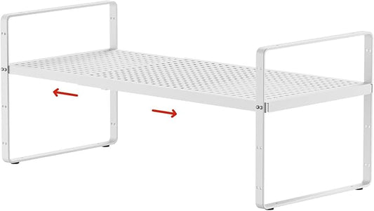 Expandable Cabinet Shelf Organizers, Stackable Metal Shelves Extender for Kitchen Countertop Storage, Adjustable Spices Shelves Rack Stand for Cupboard Pantry, White-NeatNest
