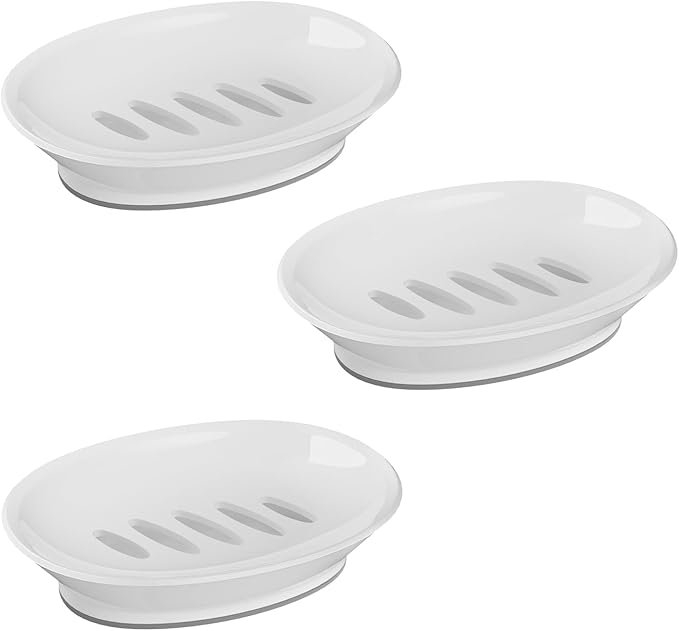 3-Pack Soap Dish with Drain Soap Holder, Soap Saver Easy Cleaning, Stop Mushy Soap Tray for Shower Bathroom Kitchen (3 White)-NeatNest