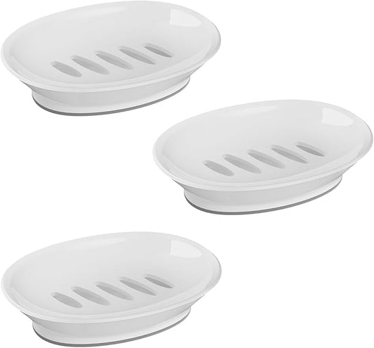 3-Pack Soap Dish with Drain Soap Holder, Soap Saver Easy Cleaning, Stop Mushy Soap Tray for Shower Bathroom Kitchen (3 White)-NeatNest
