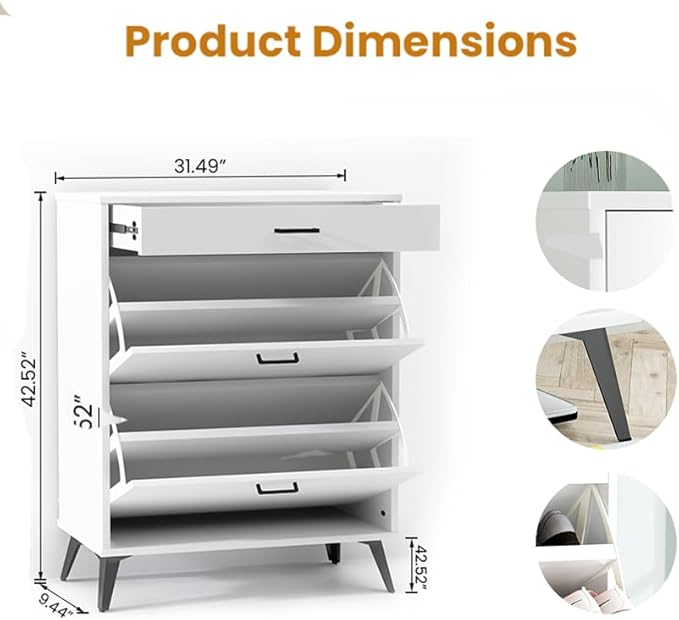 AWQM Shoe Storage Cabinet for Entryway, Free Standing Shoe Organizer with 2 Flip Drawers,Hidden Shoe Rack Storage Organizer for Doorway Hallway (White)-NeatNest