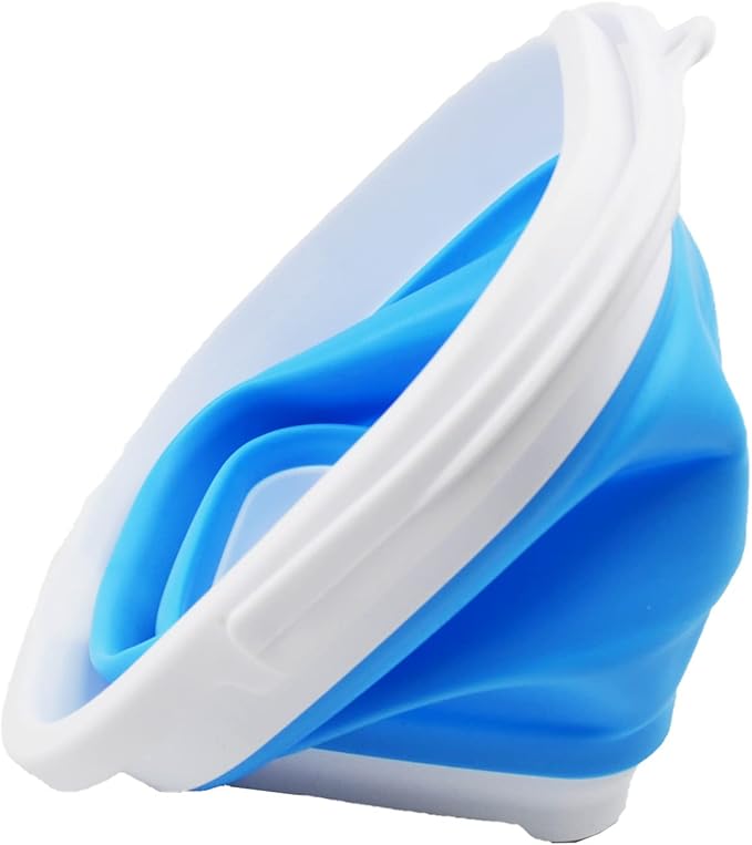SAMMART 2.6L (0.68 Gallon) Super Mini Sqare Collapsible Plastic Bucket - Foldable Square Tub - Portable Fishing Water Pail - Space Saving Outdoor Waterpot (White/Marine Blue)-NeatNest