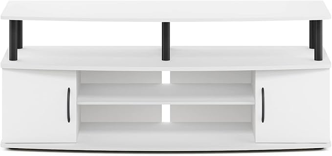 Furinno Jaya Entertainment Center Stand Unit/TV Desk for up to 55 inch, White/Black-NeatNest