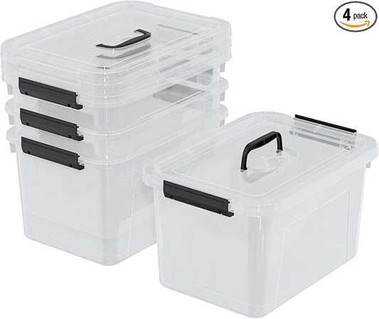17.5 Quart Clear Storage Latch Box/Bins, 4-Pack Plastic Container with Handle and Lid