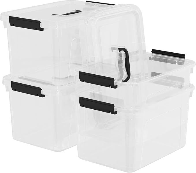4-Pack Clear Latch Storage Box with Lid, Plastic Lidded Storage Bin, 10 Quart