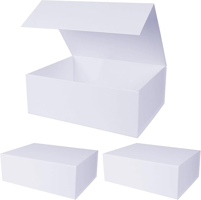 Aimyoo White Collapsible Gift Box with Magnetic Closure Lids 13.8x9x4.3 in, Bridesmaid Groomsmen Proposal Box, Large Rectangle Box for Present Graduation Storage 3 Pack-NeatNest