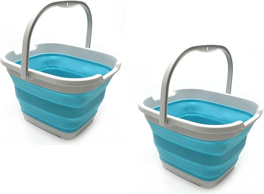 SAMMART 10L (2.6 Gallon) Collapsible Rectangular Handy Bucket (2, Grey/Bright Blue)-NeatNest