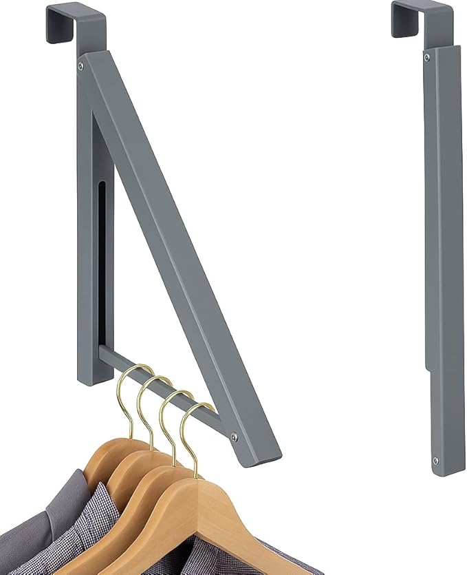 HOLDN’ STORAGE Over The Door Hanger - Single Foldable Rack Organizer for Hanging Clothes, Coats & Towels, Ideal for Dorm Rooms, Laundry, Bathrooms, Etc - Holds up to 20 LBs, Collapsible - Satin Nickel