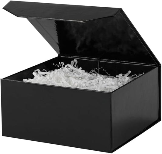 1 Pcs 6x6x3 Inch Black Magnetic Gift Box Small Magnetic Box with Crinkle Paper Black Small Gift Box with Shredded Paper Luxury Gift Boxes with Lids for Presents-NeatNest