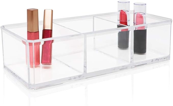 Isaac Jacobs Clear Acrylic 3 Section Organizer- Three Compartment Drawer Tray and Storage Solution for Office, Bathroom, Kitchen, Supplies, and More (Clear)