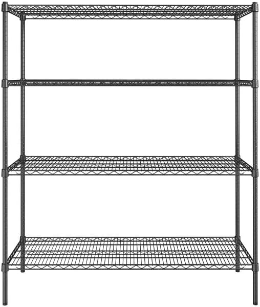 21" x 54" NSF Black Epoxy 4-Shelf Kit with 64" Posts, Heavy Duty Storage Shelving, Wire Shelving Kit, NSF Commercial Storage Rack Unit
