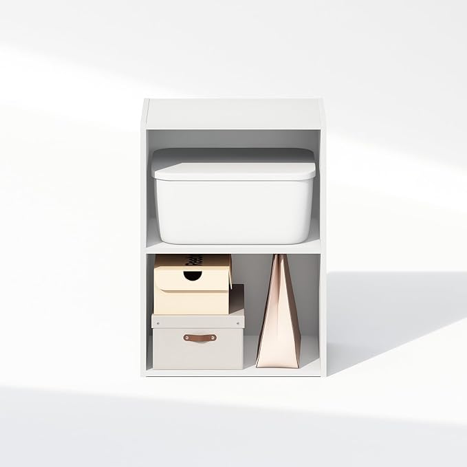 Furinno Reed 2-Tier Open Shelf Multipurpose Closet Storage, Storage Organizer, White-NeatNest