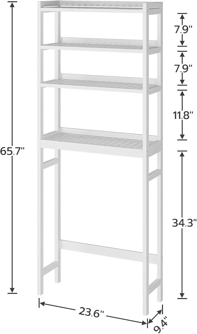 HOOBRO Over The Toilet Storage Shelf, 4 Tier Over Toilet Bathroom Organizer, 23.6" L x 9.4" W x 65.7" H, Space-Saving, Stable, Easy Assembly, for Bathroom, Laundry, Restroom, White WT04TS01G1