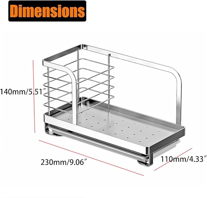 Countertop Dish Soap Holder, Kitchen Sink Caddy Organizer,Sponge Holder for Sink, Stainless Steel Sponge Soap Brush Holder with Drain Pan-NeatNest