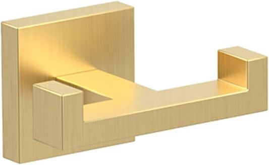 BOZWELL Double Towel Hooks for Bathroom Light Brushed Gold Wall Mount，Simple Modern Square Style Coat Robe Hook，Stainless Steel Heavy Duty Door Hanger for Bathroom Bedroom Kitchen Hotel Pool 1502-G-1-NeatNest