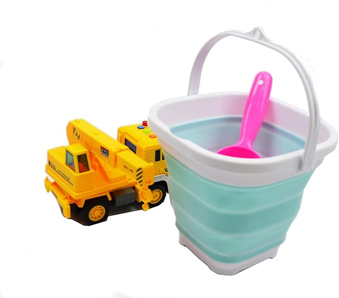 SAMMART 2.6L (0.68 Gallon) Super Mini Sqare Collapsible Plastic Bucket - Foldable Square Tub - Portable Fishing Water Pail - Space Saving Outdoor Waterpot (1, White/Lake Green)-NeatNest
